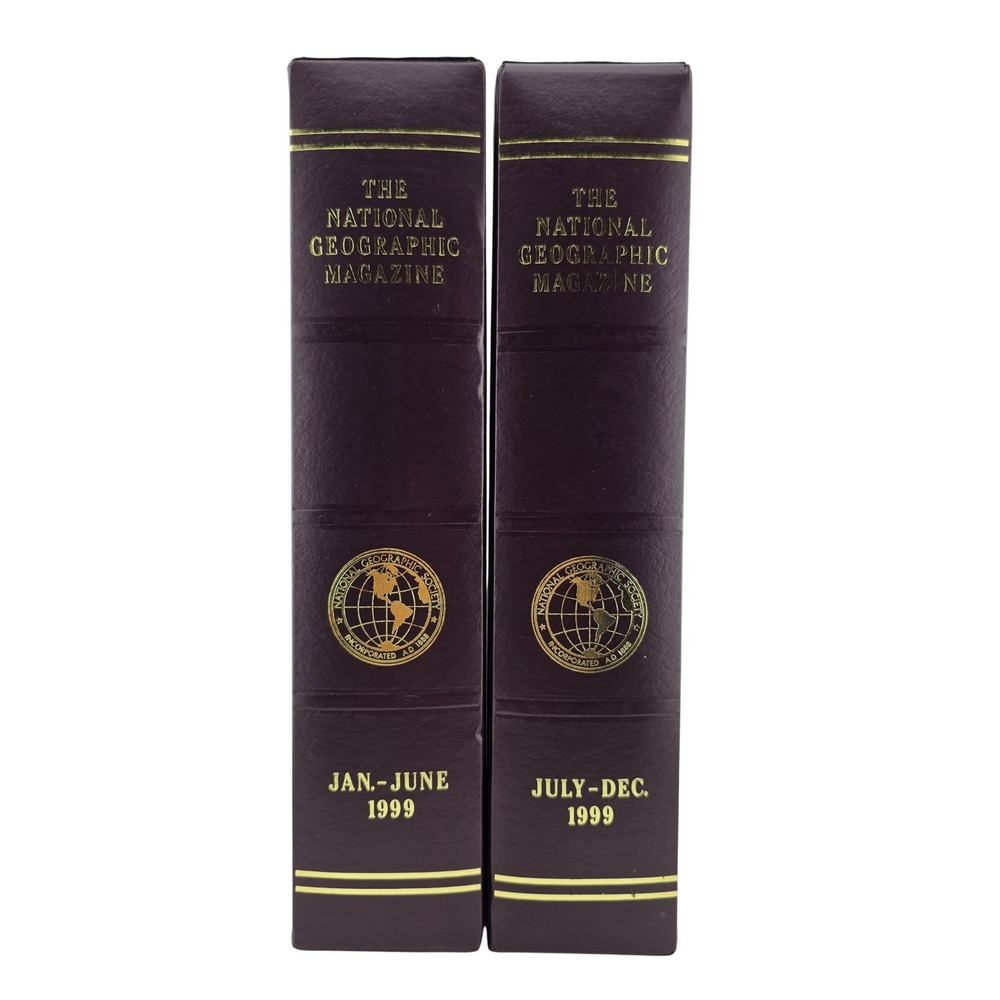 National Geographic Magazine Binders Set of 2 Burgundy Good Vintage Storage 1999